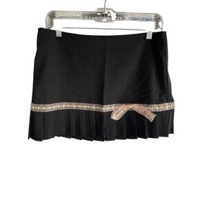 Taunt Y2K Low Rise Pleated Mini Skirt Medium Black Lace Trim
